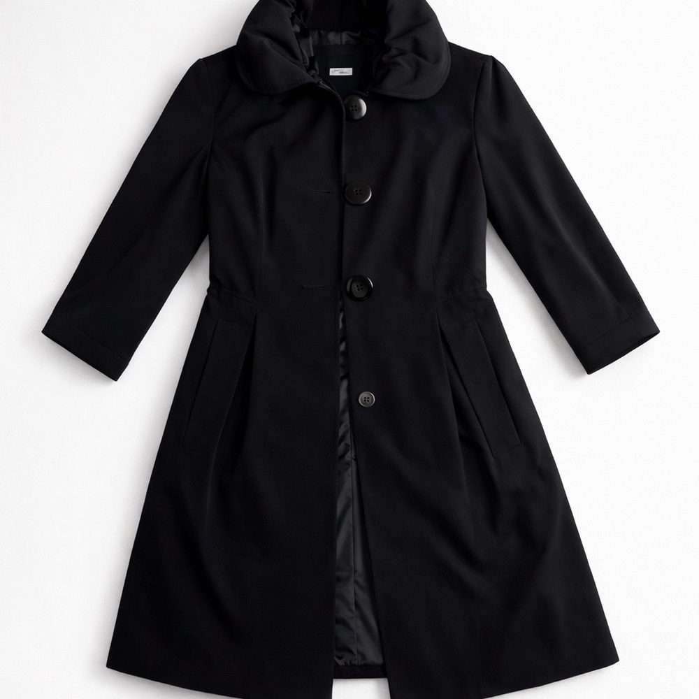 NWT Esprit Outerwear Trench Coat 4 Buttons Black A-Line Peacoat 3/4 Sleeves S